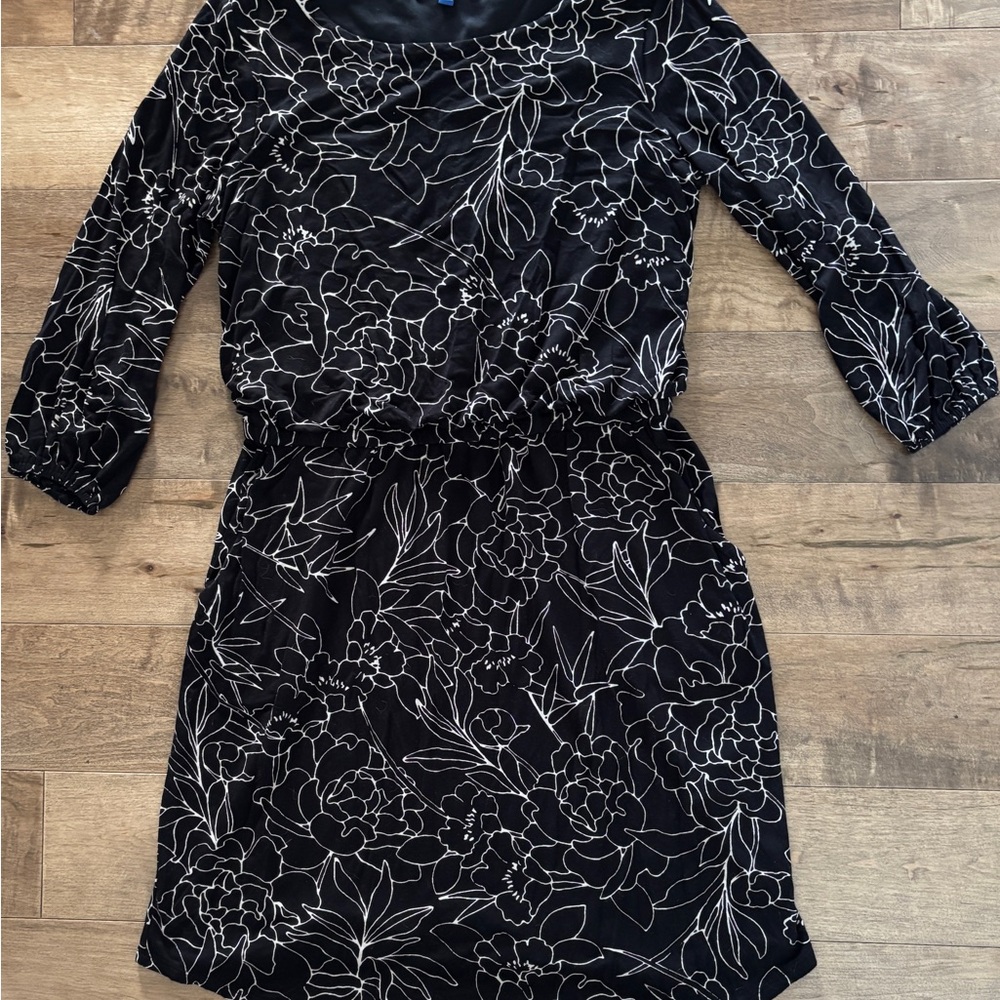 Apt. 9 Black and White Floral Long Sleeve Dress